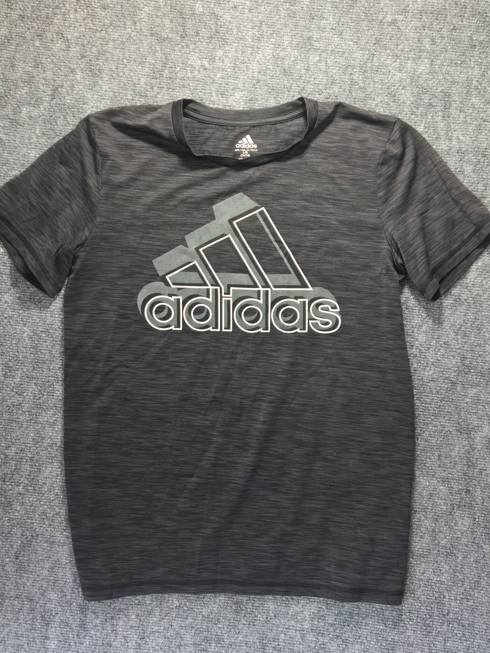 Adidas Boys Short Sleeve Heathered Black Logo Tee